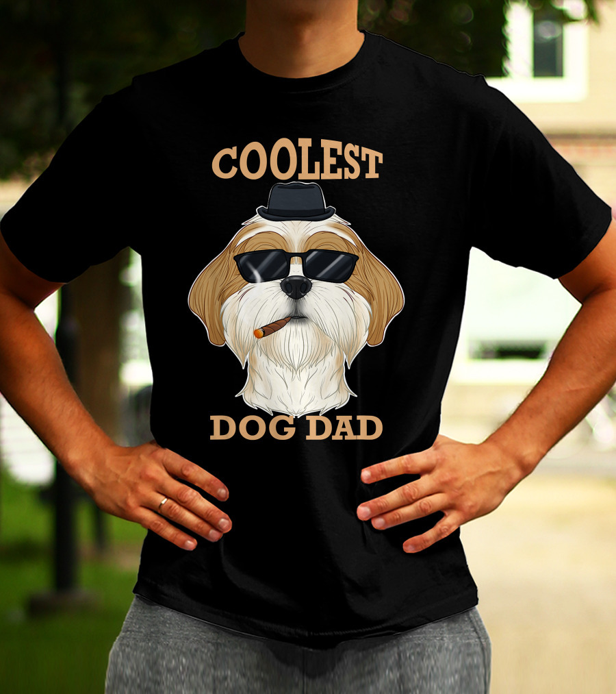 Coolest Dog Dad I Shih Tzu Dad I Shih Tzu With Hat And Sunglasses T-Shirt