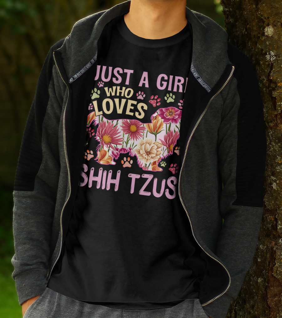 Just A Girl Who Loves Shih Tzus Floral T-Shirt