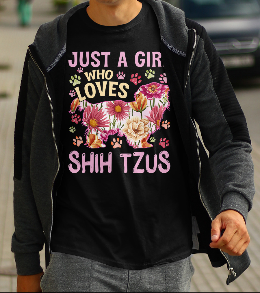 Just A Girl Who Loves Shih Tzus Floral T-Shirt