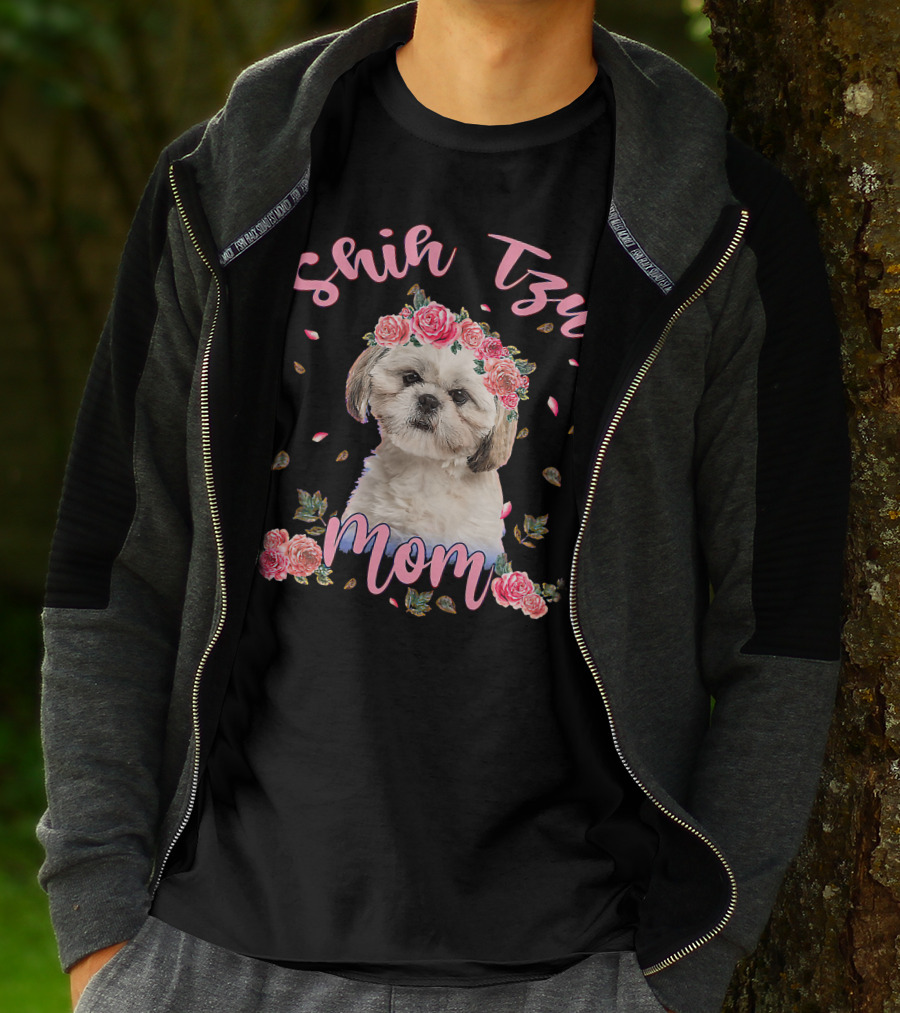 Shih Tzu Mom Flower Dog Lover Women Gifts T-Shirt