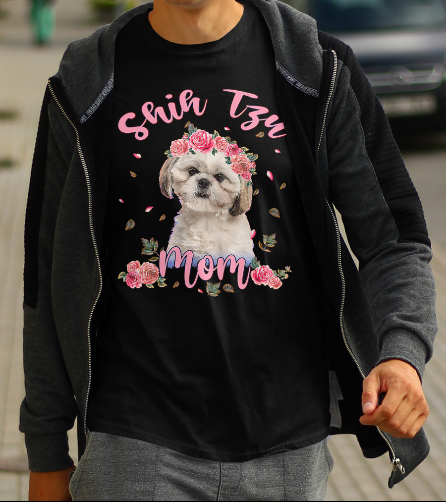 Shih Tzu Mom Flower Dog Lover Women Gifts T-Shirt