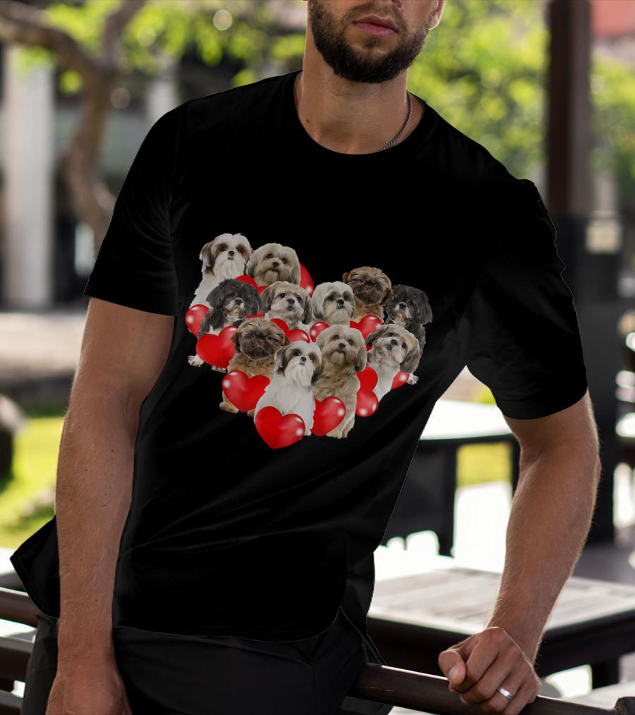 Shih Tzu Heart Puppies Valentine's Day Dog Love T-Shirt