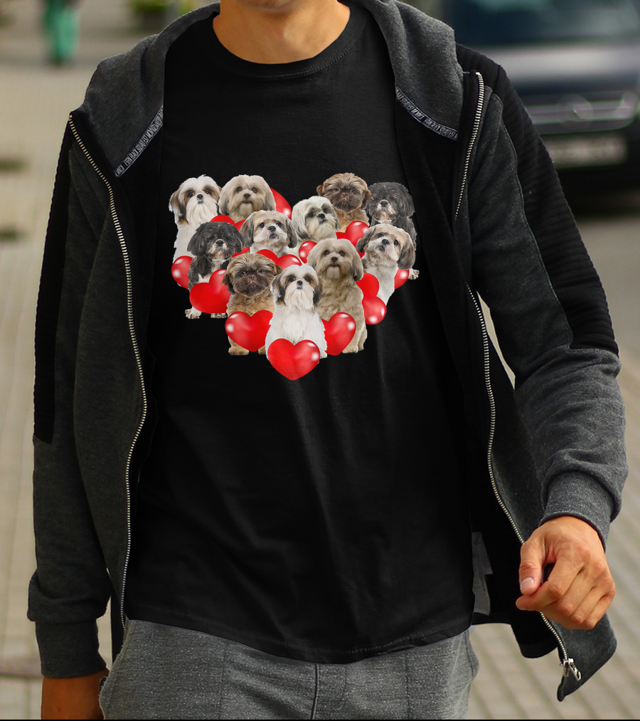 Shih Tzu Heart Puppies Valentine's Day Dog Love T-Shirt
