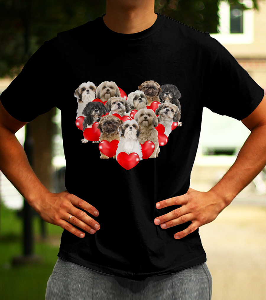 Shih Tzu Heart Puppies Valentine's Day Dog Love T-Shirt