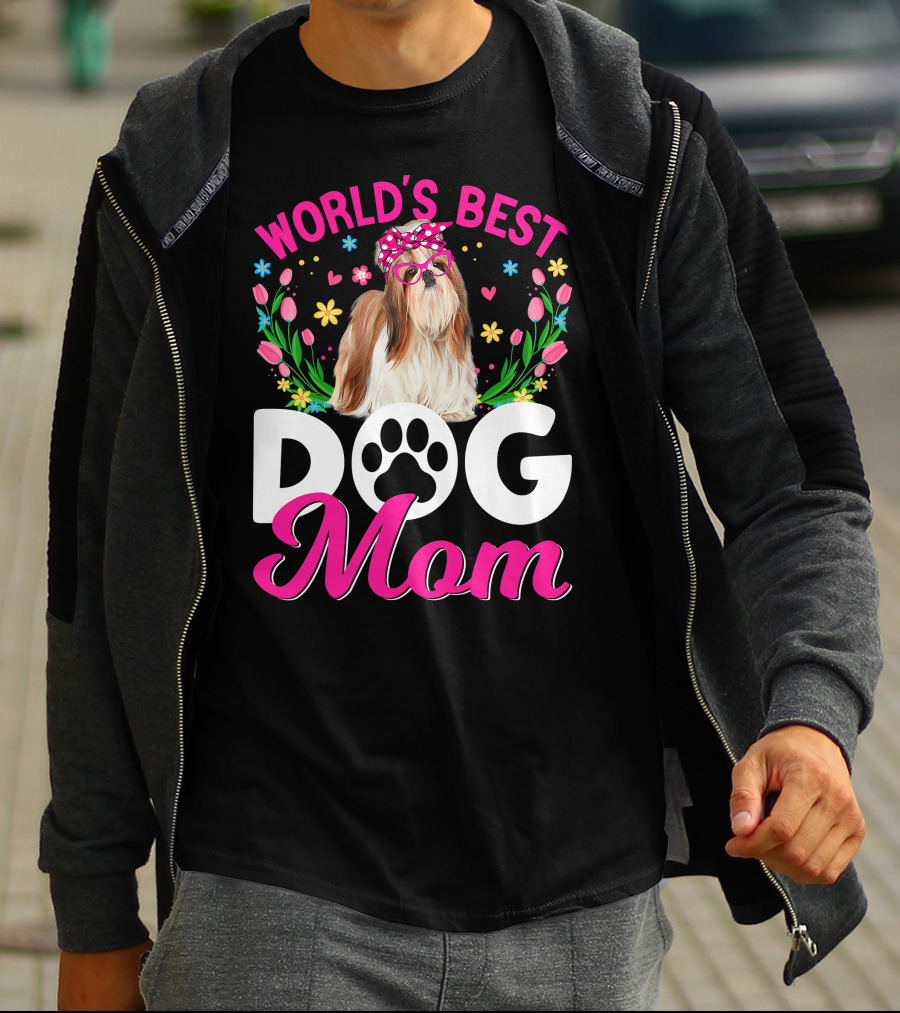 World's Best Shih Tzu Dog Mom Floral T-Shirt
