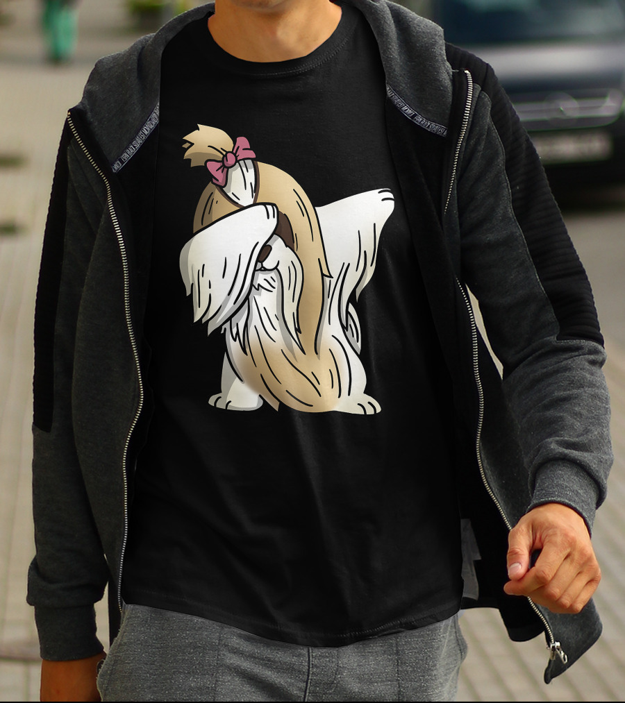 Dabbing Shih Tzu Dab Dance Long-Coated Dog With Bow T-Shirt