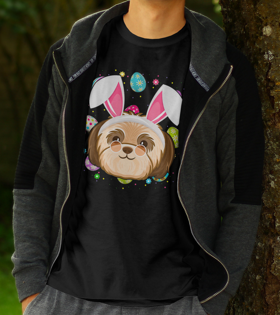 Easter Egg Lover Bunny Ear Shih Tzu Dog Face Easter T-Shirt