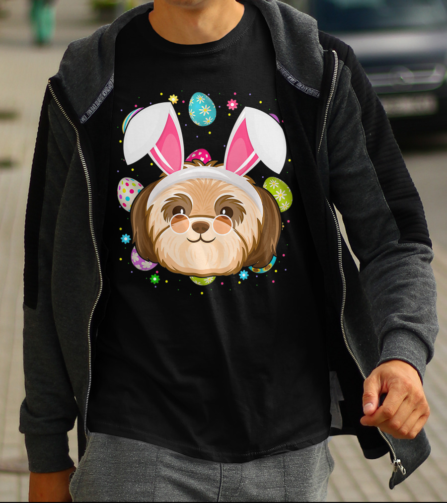Easter Egg Lover Bunny Ear Shih Tzu Dog Face Easter T-Shirt