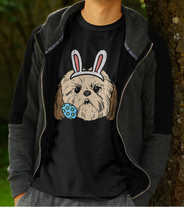Easter Shih Tzu Bunny Face With Polka Dot Egg T-Shirt