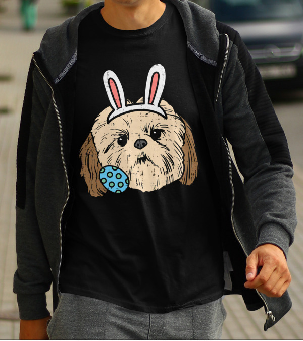 Easter Shih Tzu Bunny Face With Polka Dot Egg T-Shirt