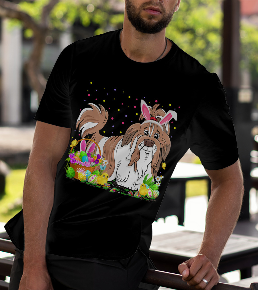 Easter Shih Tzu Dog Bunny Egg Hunting Festive Basket Chicks T-Shirt