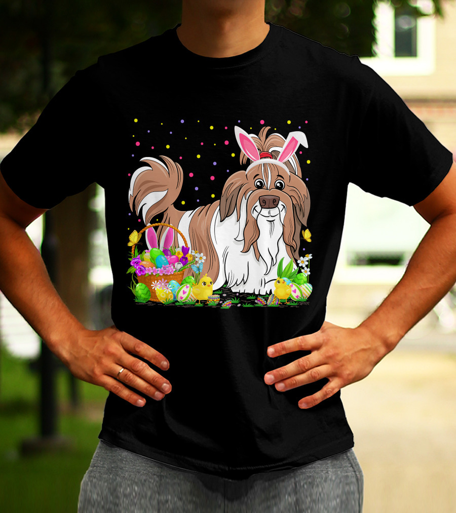 Easter Shih Tzu Dog Bunny Egg Hunting Festive Basket Chicks T-Shirt