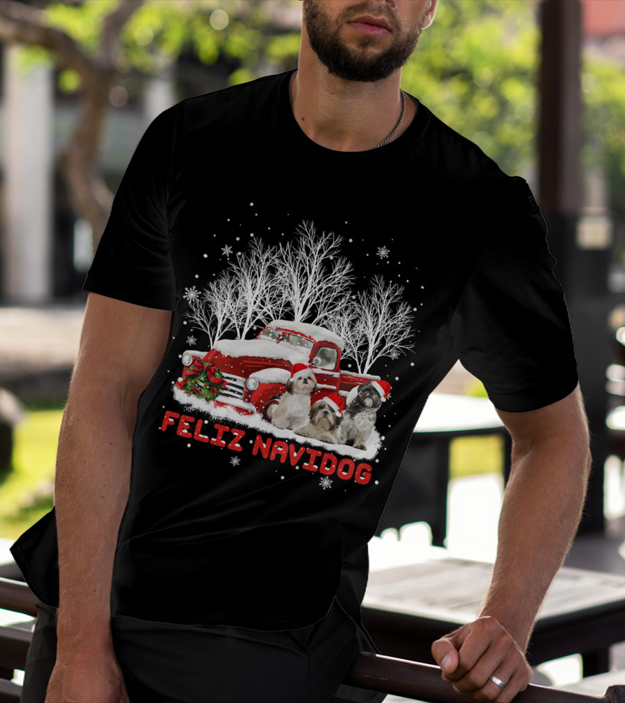 Feliz Navidog Shih Tzu Christmas Red Truck Dog Lovers Costum T-Shirt