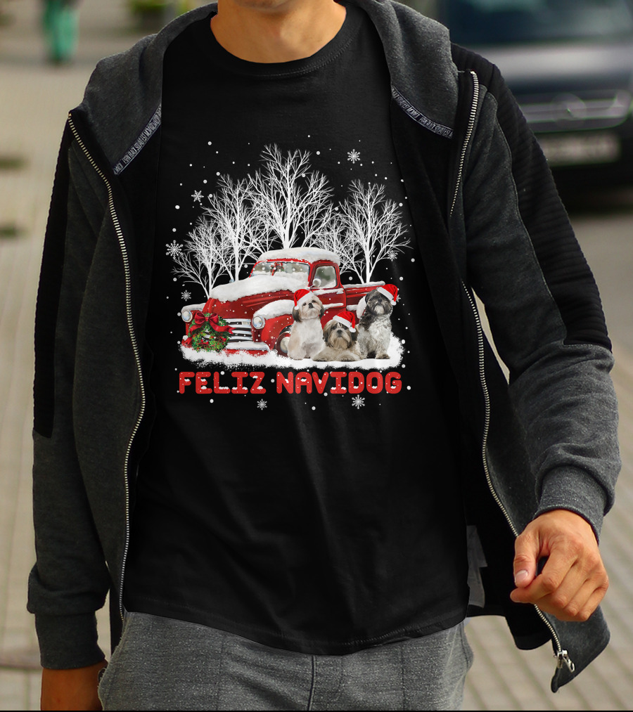 Feliz Navidog Shih Tzu Christmas Red Truck Dog Lovers Costum T-Shirt