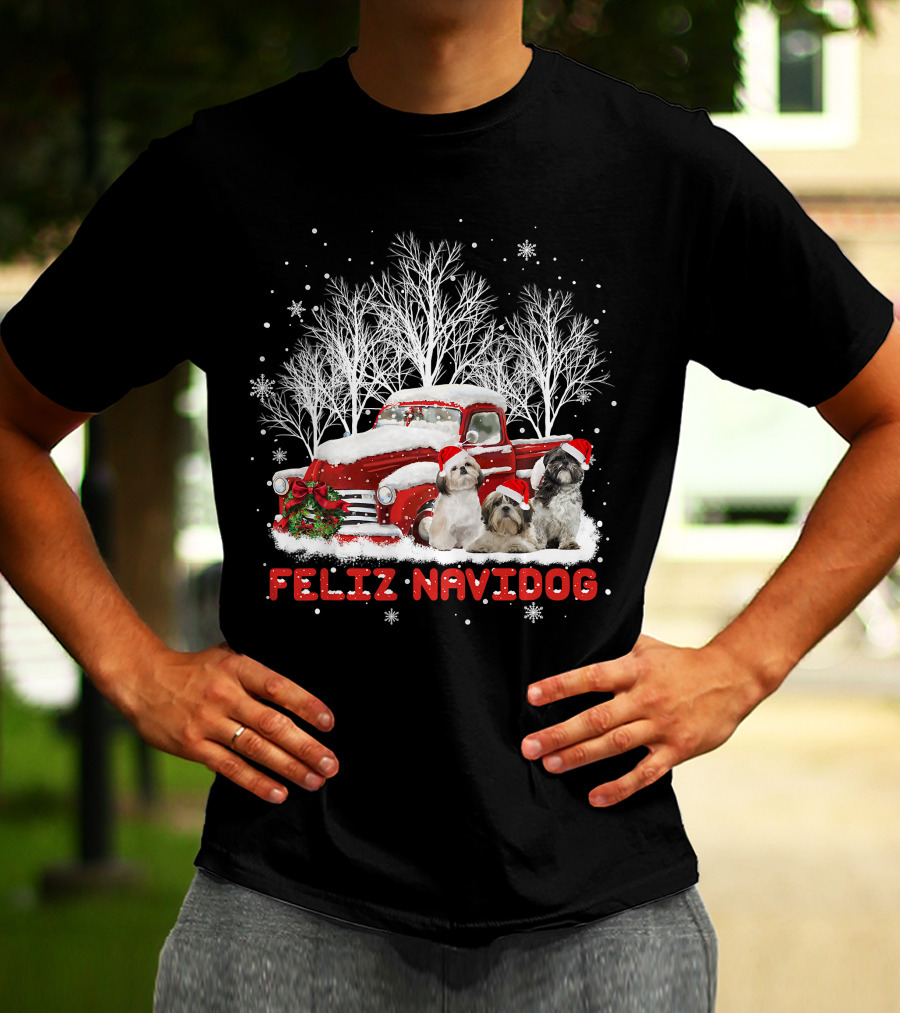 Feliz Navidog Shih Tzu Christmas Red Truck Dog Lovers Costum T-Shirt