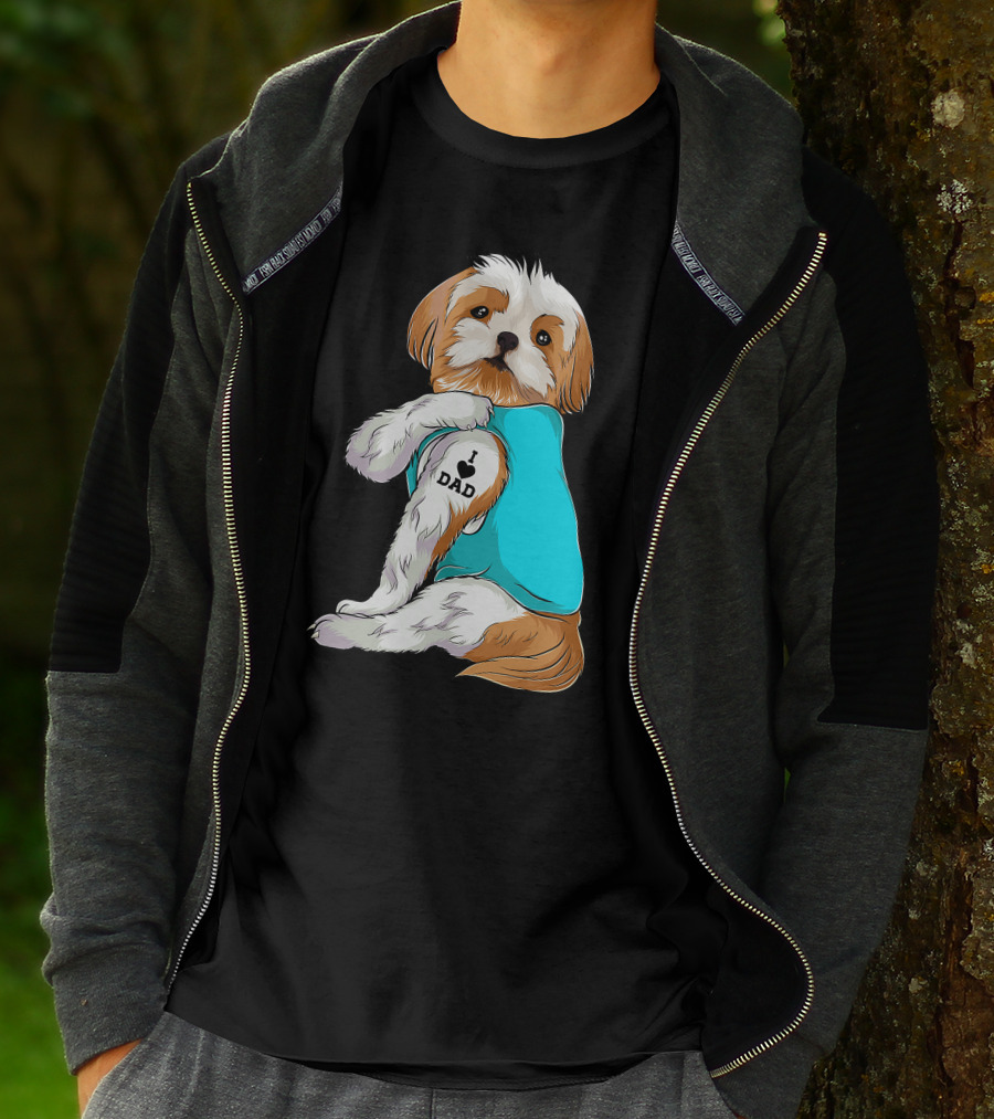 Fun Shih Tzu I Love Dad Tattoo Dog T-Shirt