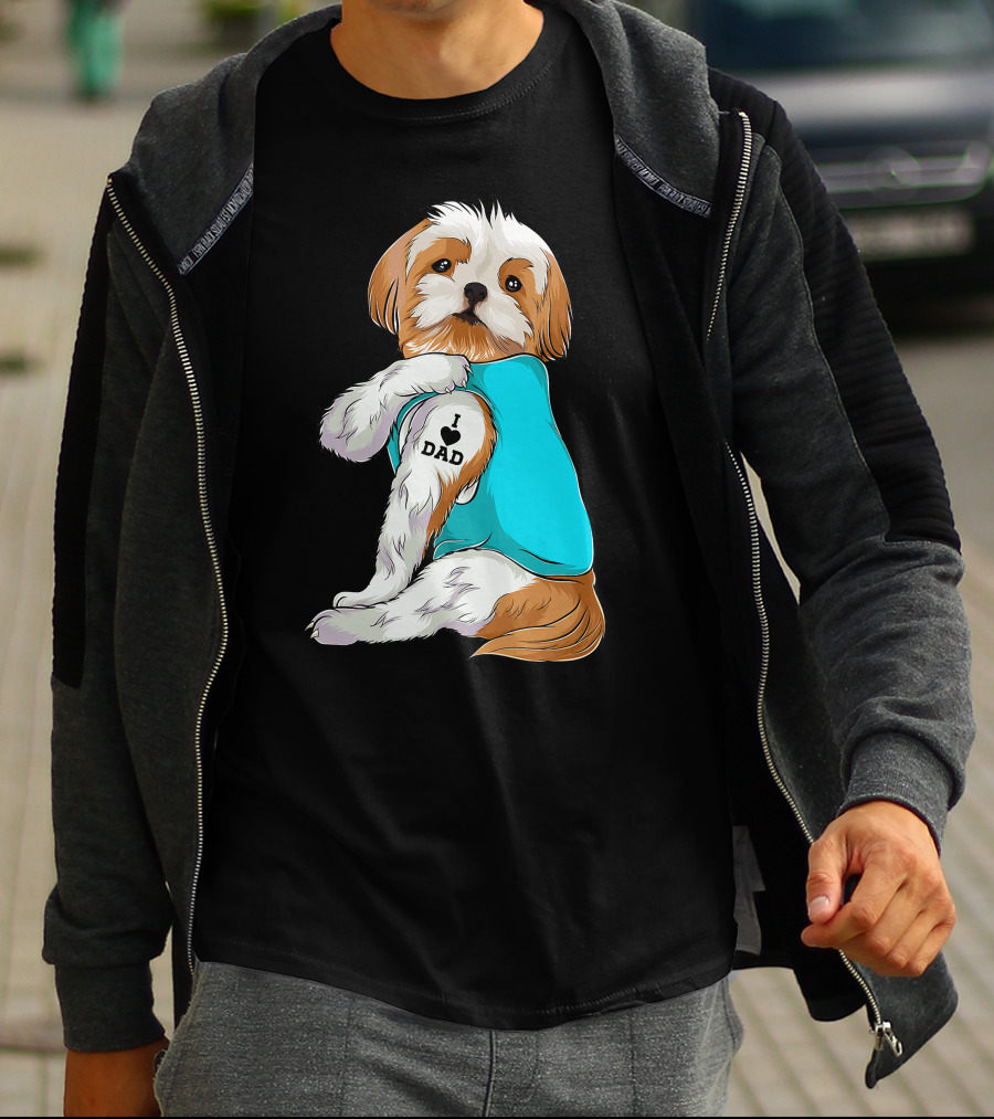 Fun Shih Tzu I Love Dad Tattoo Dog T-Shirt