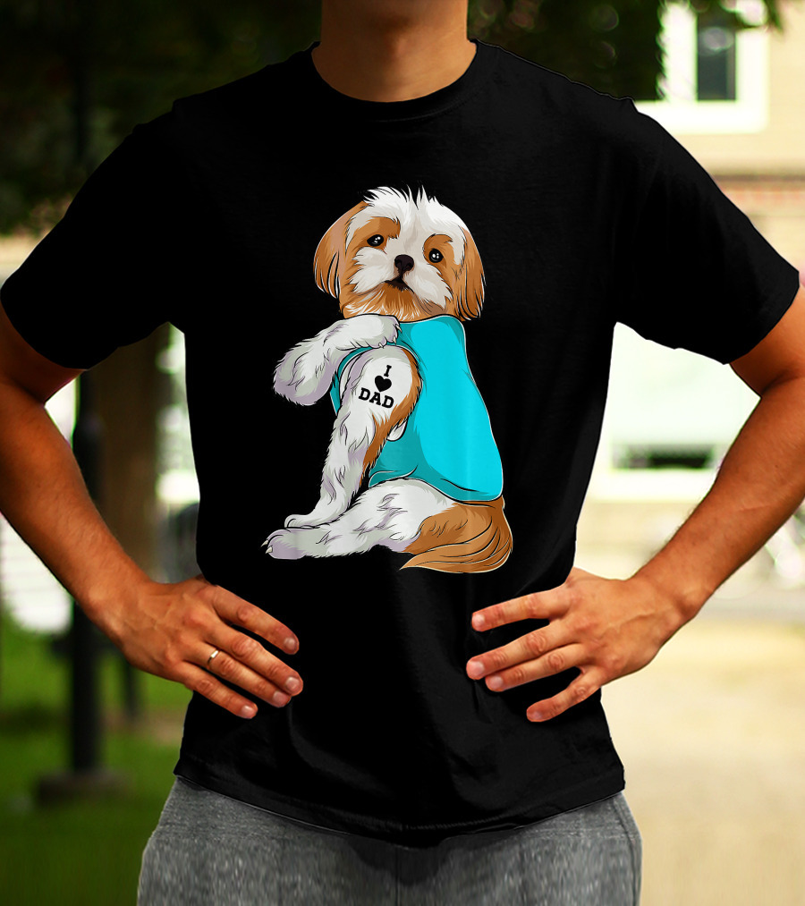 Fun Shih Tzu I Love Dad Tattoo Dog T-Shirt