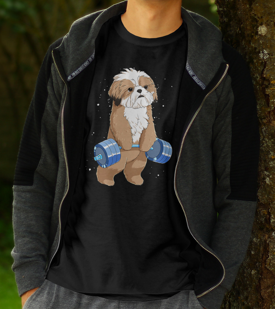 Funny Lifting Shih Tzu Dog Weightlifting T-Shirt