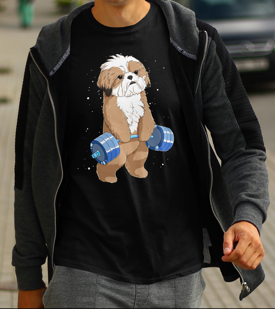 Funny Lifting Shih Tzu Dog Weightlifting T-Shirt