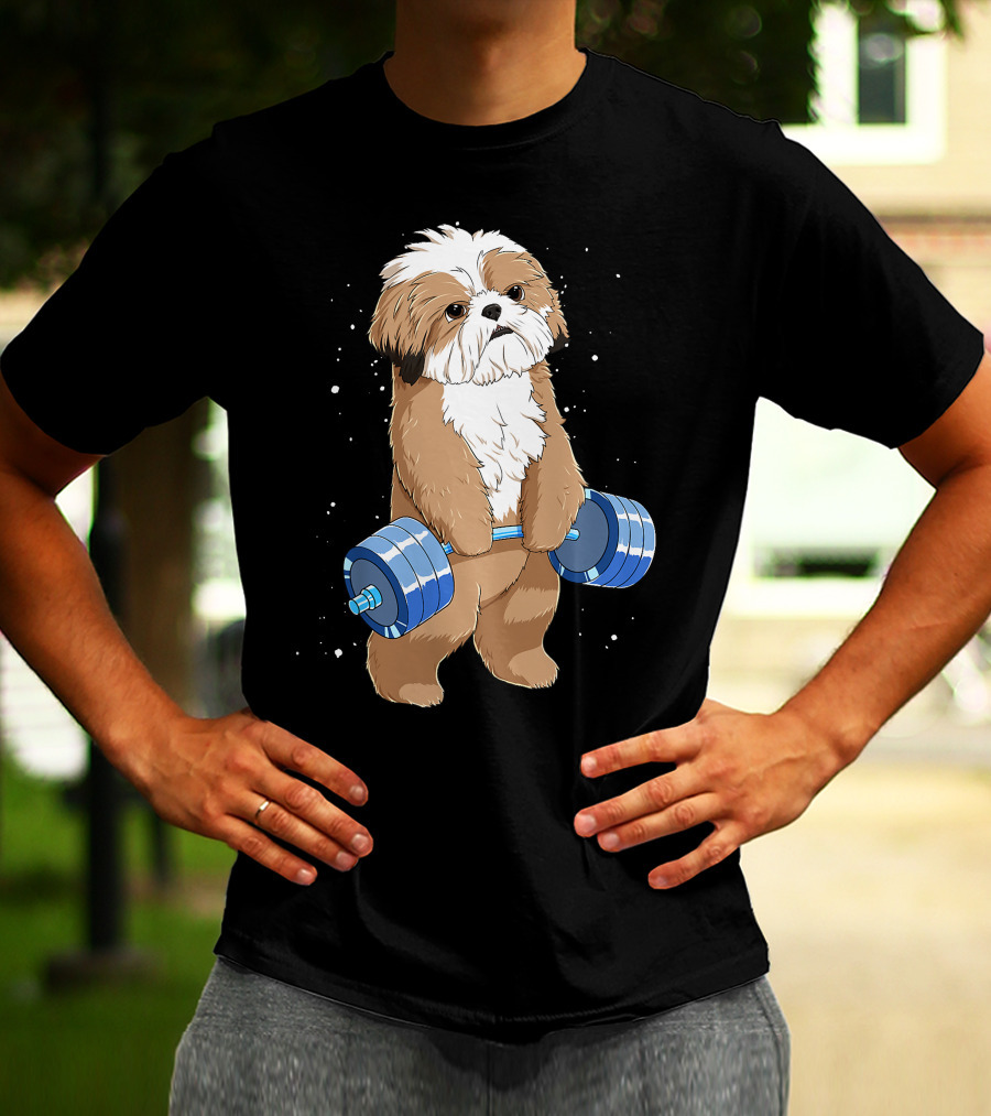 Funny Lifting Shih Tzu Dog Weightlifting T-Shirt