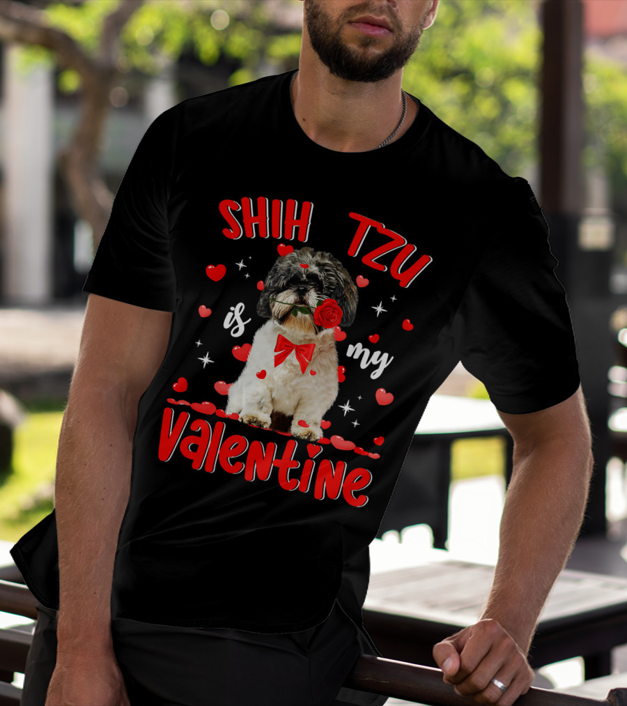 Shih Tzu Valentine Dog Dad Dog Mom T-Shirt