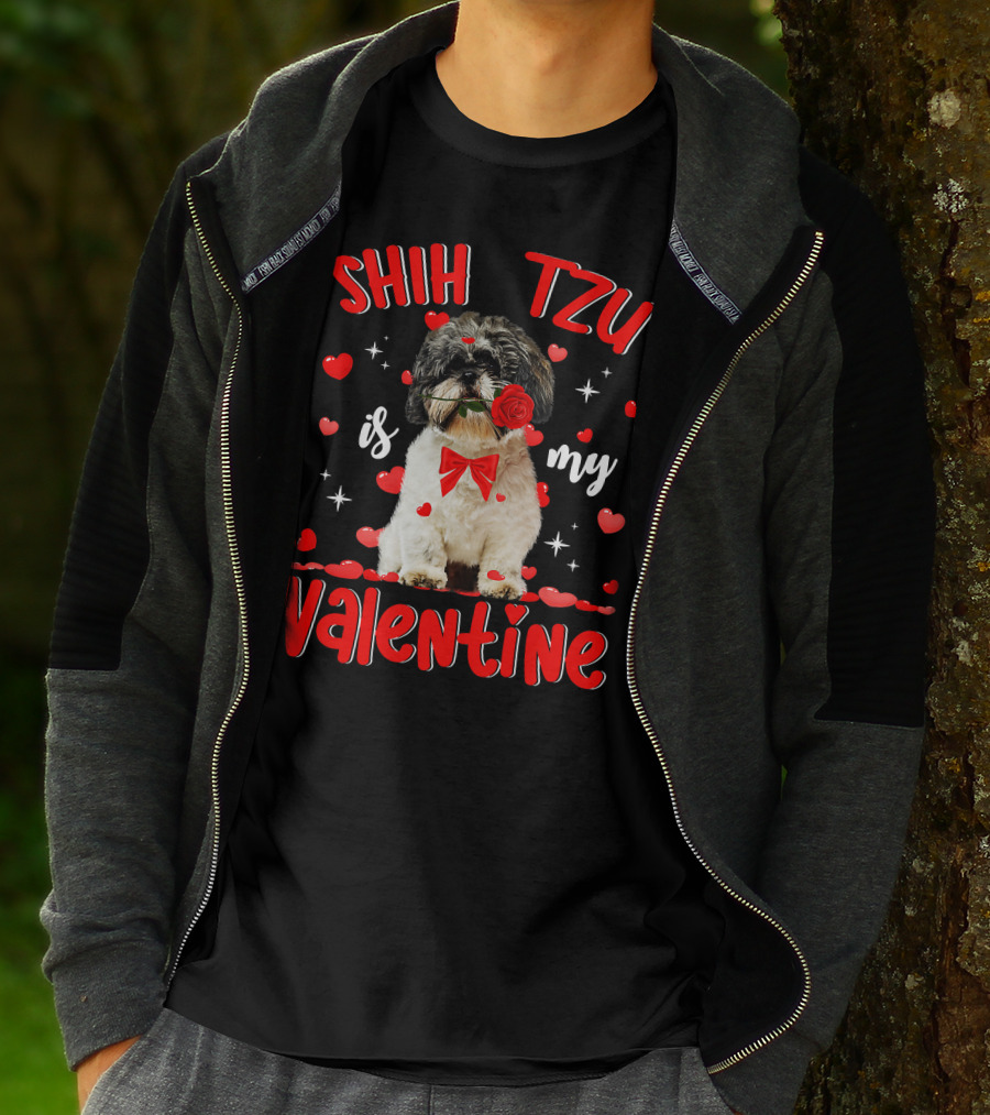 Shih Tzu Valentine Dog Dad Dog Mom T-Shirt