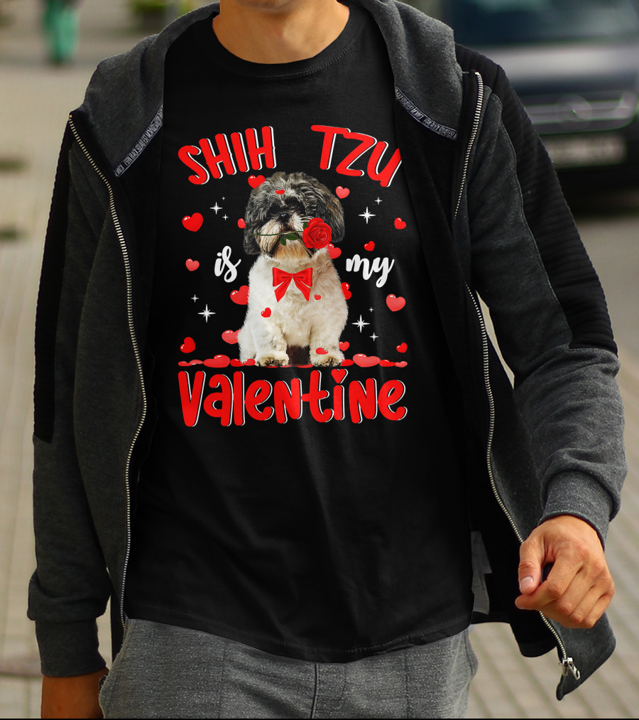 Shih Tzu Valentine Dog Dad Dog Mom T-Shirt