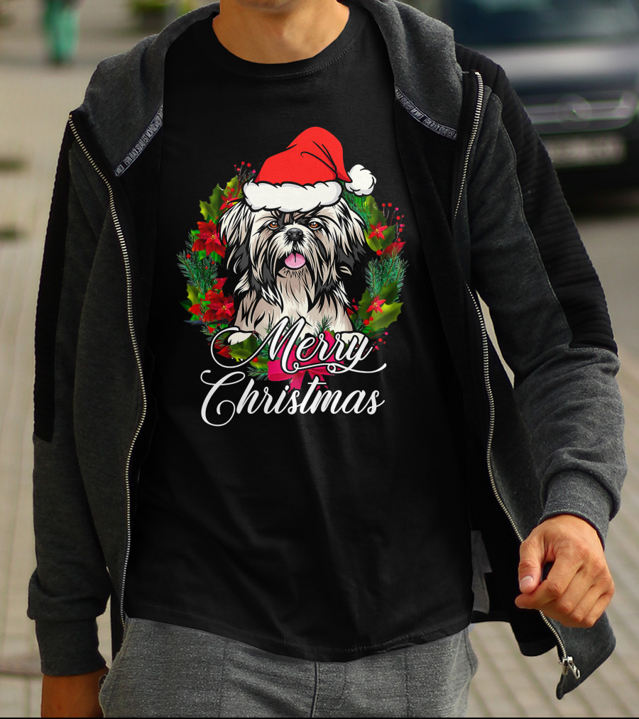Merry Christmas Funny Shih Tzu Snow Holiday Pajama Xmas Tree Dec T-Shirt