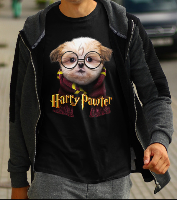 Harry Pawter Shih Tzu Puppy With Glasses And Scarf T-Shirt