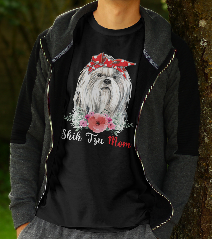 I Shih Tzu Not Funny Shih Tzu Mom Dog Lovers With Red Bow And Flowers T-Shirt