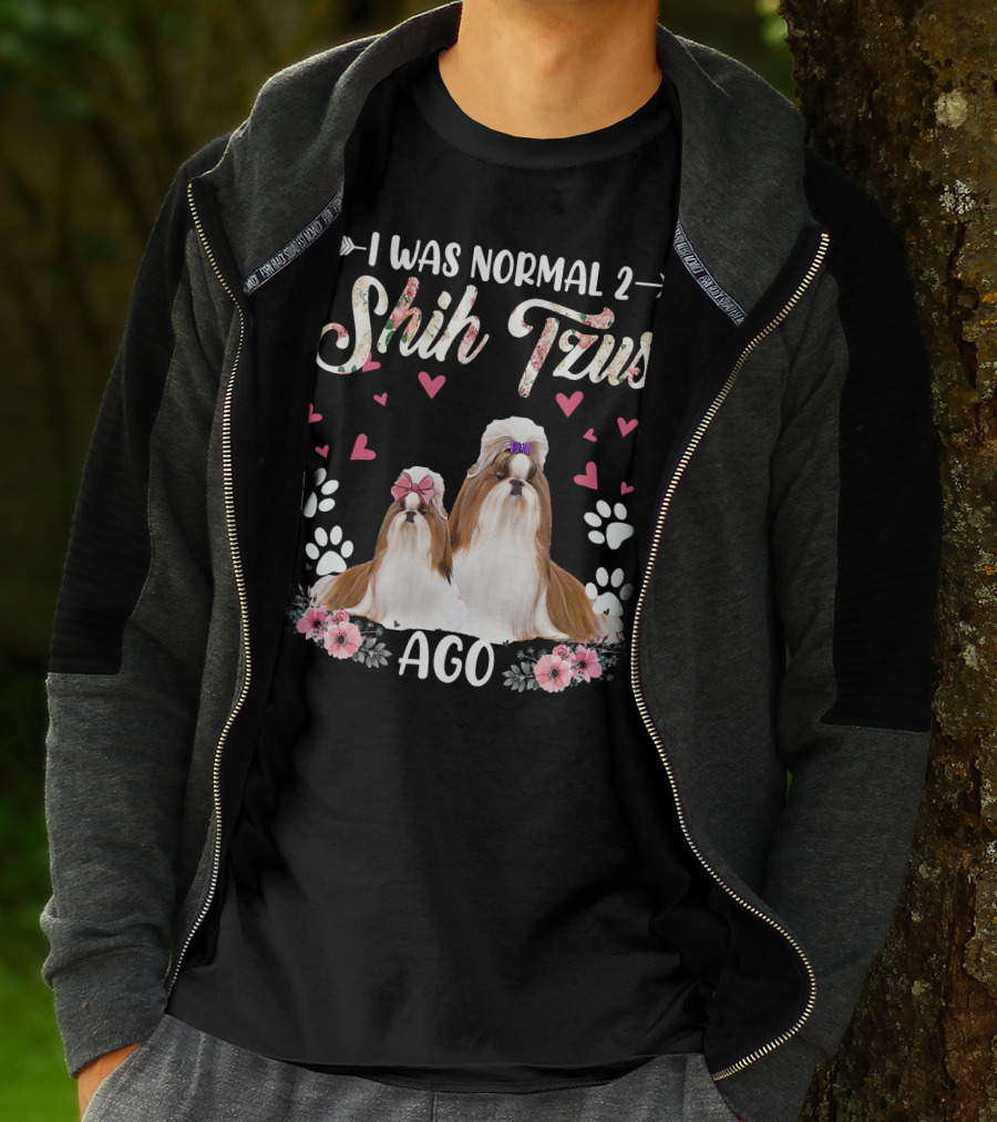 I Was Normal Two Shih Tzus Ago Shih Tzu Floral Hearts T-Shirt
