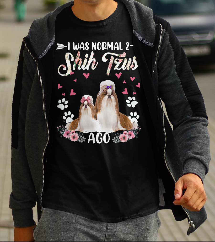 I Was Normal Two Shih Tzus Ago Shih Tzu Floral Hearts T-Shirt