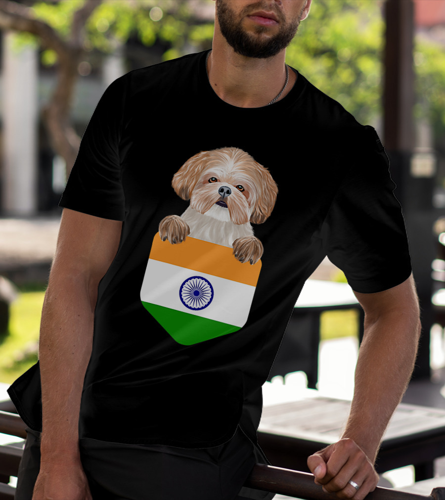 India Flag Shih Tzu Dog Pocket Companion T-Shirt