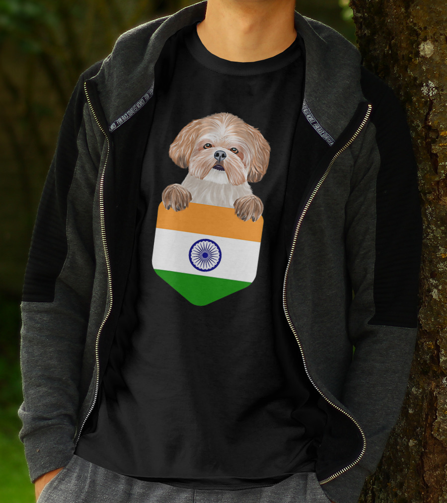 India Flag Shih Tzu Dog Pocket Companion T-Shirt