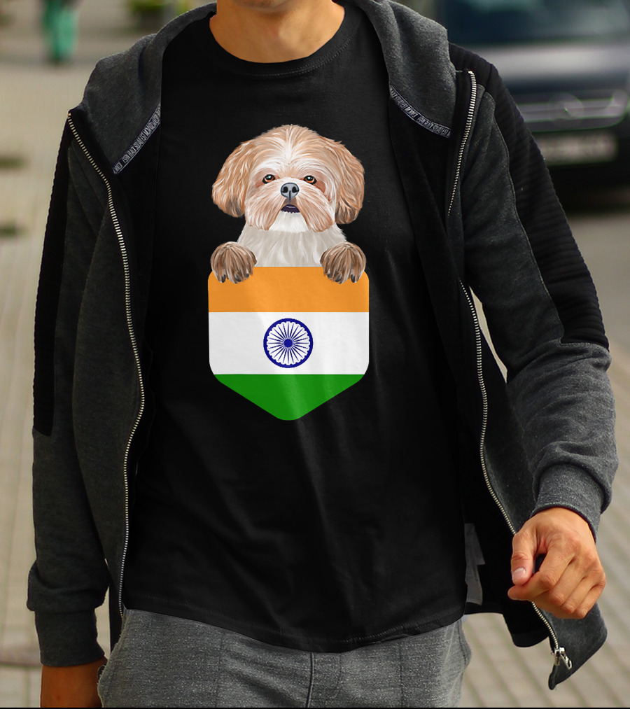 India Flag Shih Tzu Dog Pocket Companion T-Shirt