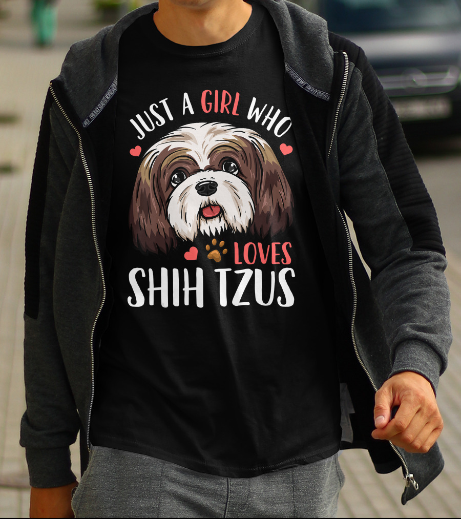 Just A Girl Who Loves Shih Tzus With Cute Heart Paw Print Kids T-Shirt