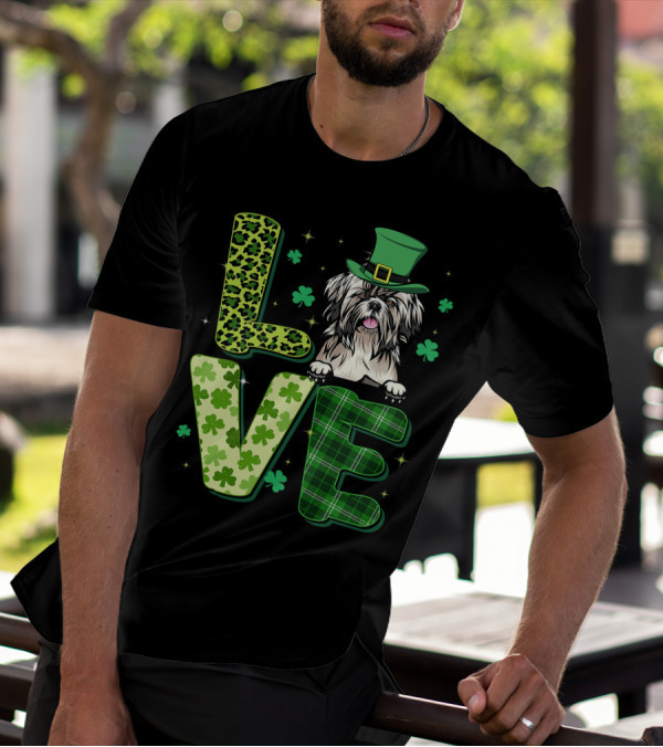 Love Shih Tzu Leopard Plaid Shamrock St Patrick's Day T-Shirt