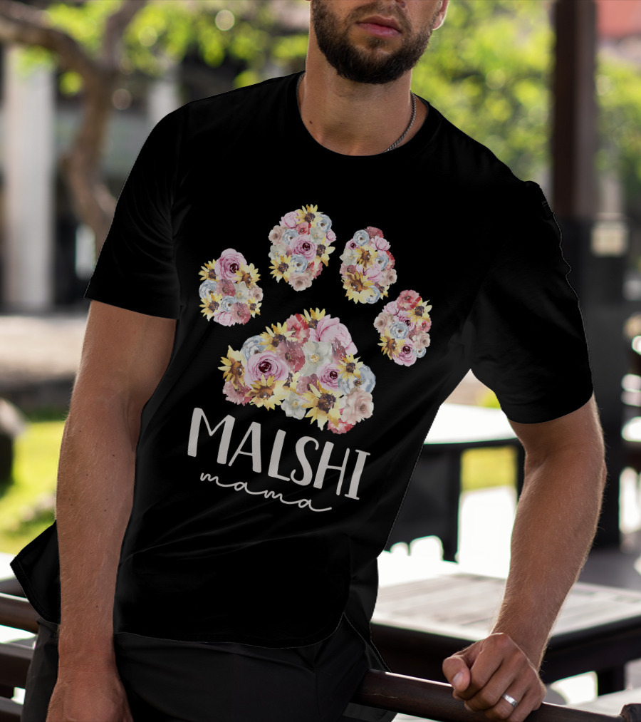 Malshi Mama Floral Paw Maltese Shih Tzu Dog Mom T-Shirt