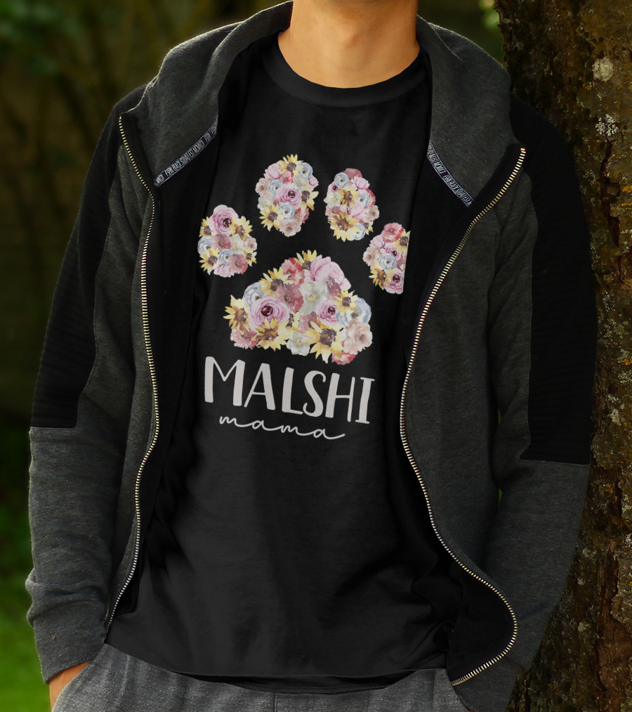 Malshi Mama Floral Paw Maltese Shih Tzu Dog Mom T-Shirt