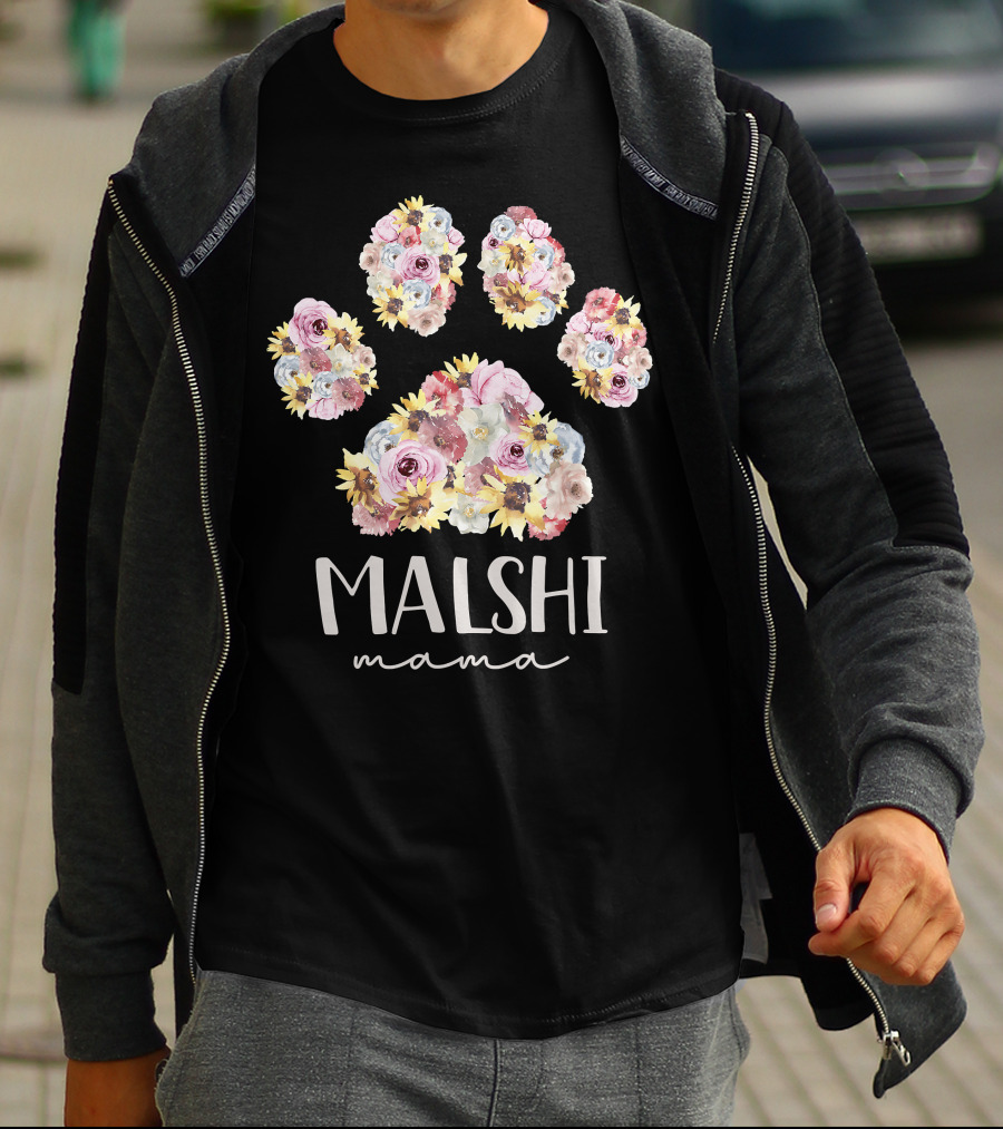 Malshi Mama Floral Paw Maltese Shih Tzu Dog Mom T-Shirt