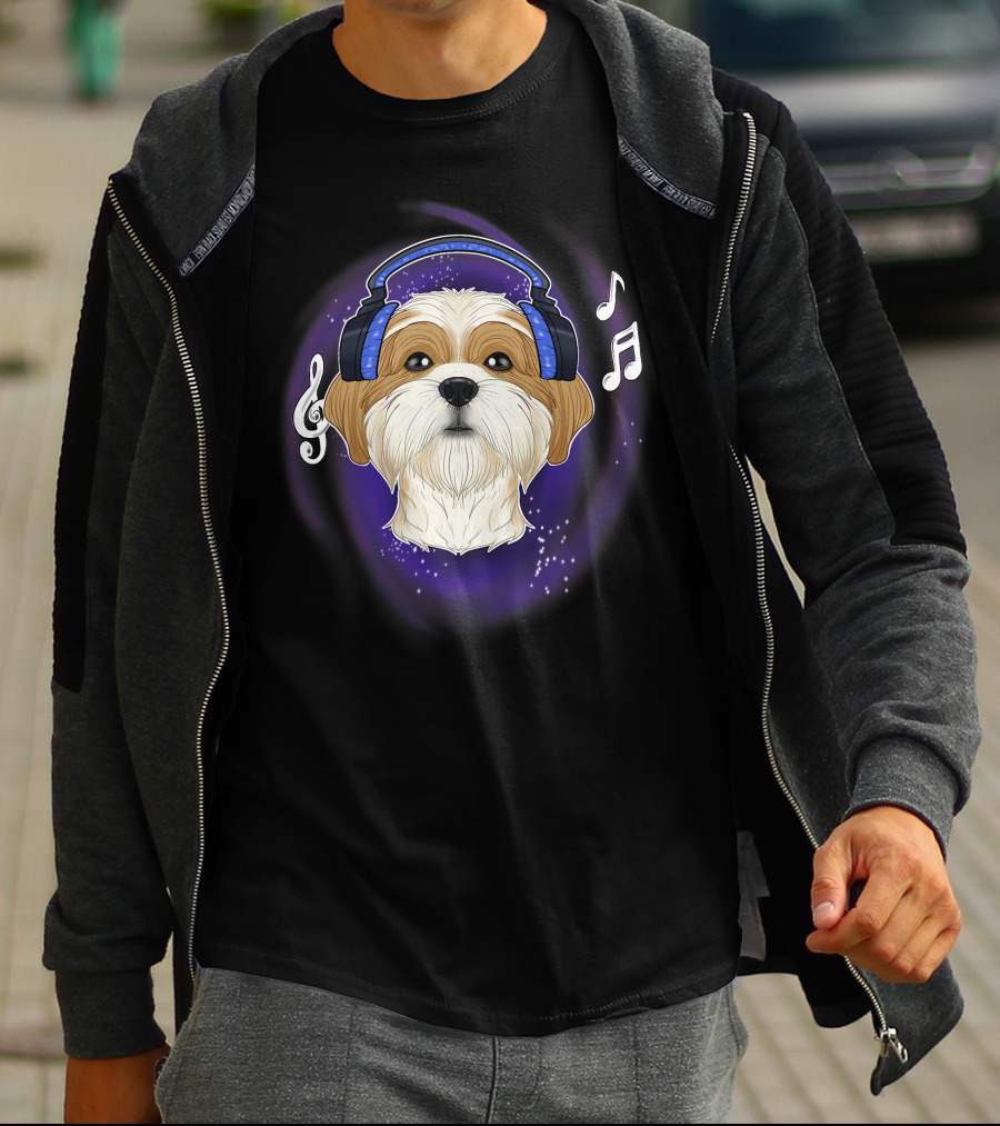 Cute Shih Tzu DJ Headphones Music Lover T-Shirt