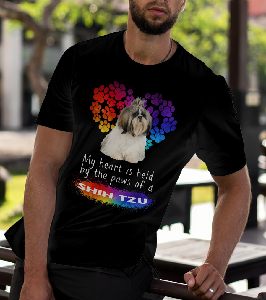 My Heart Is Held By The Paws Of A Shih Tzu Rainbow Paws T-Shirt
