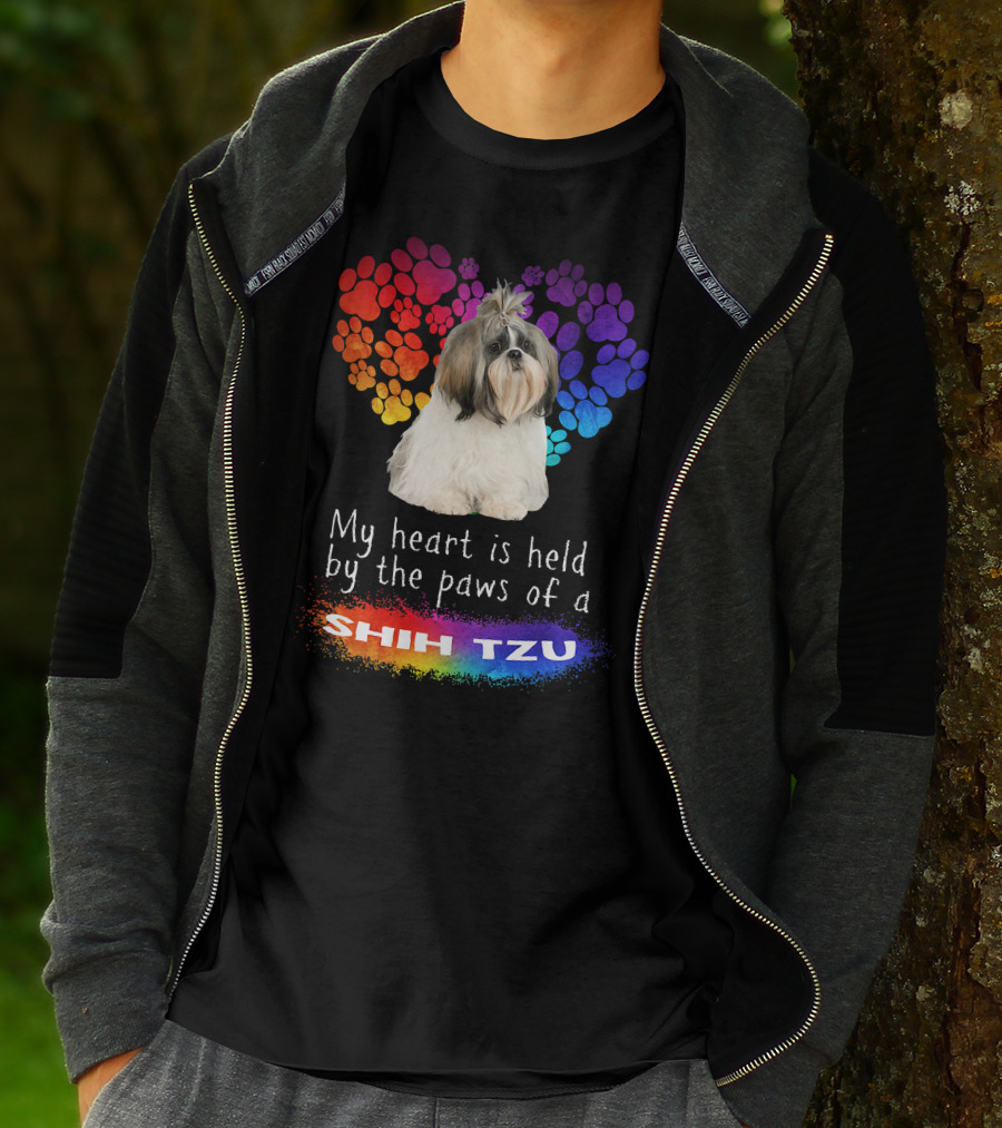 My Heart Is Held By The Paws Of A Shih Tzu Rainbow Paws T-Shirt
