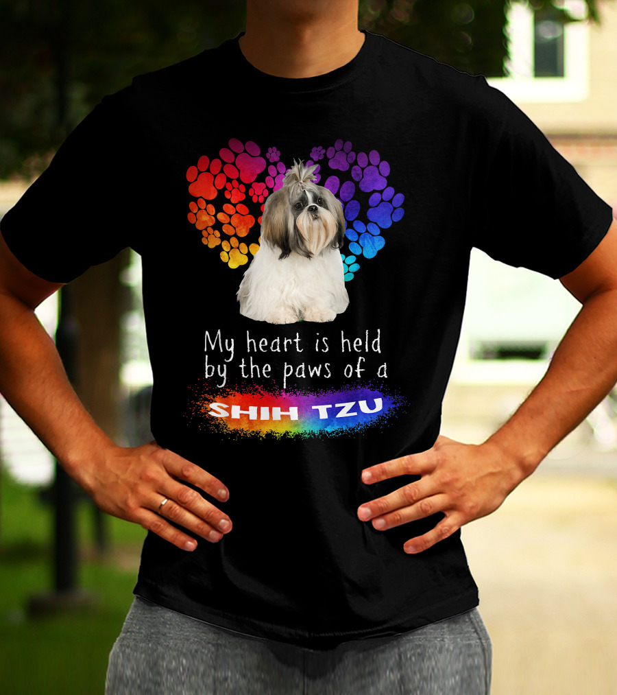My Heart Is Held By The Paws Of A Shih Tzu Rainbow Paws T-Shirt