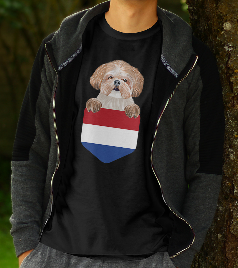 Netherlands Flag Pocket Shih Tzu Dog T-Shirt