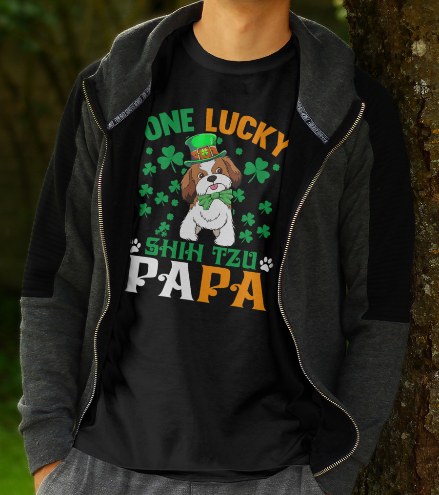 One Lucky Shih Tzu Papa St Patricks Day Dog Hat Clover T-Shirt