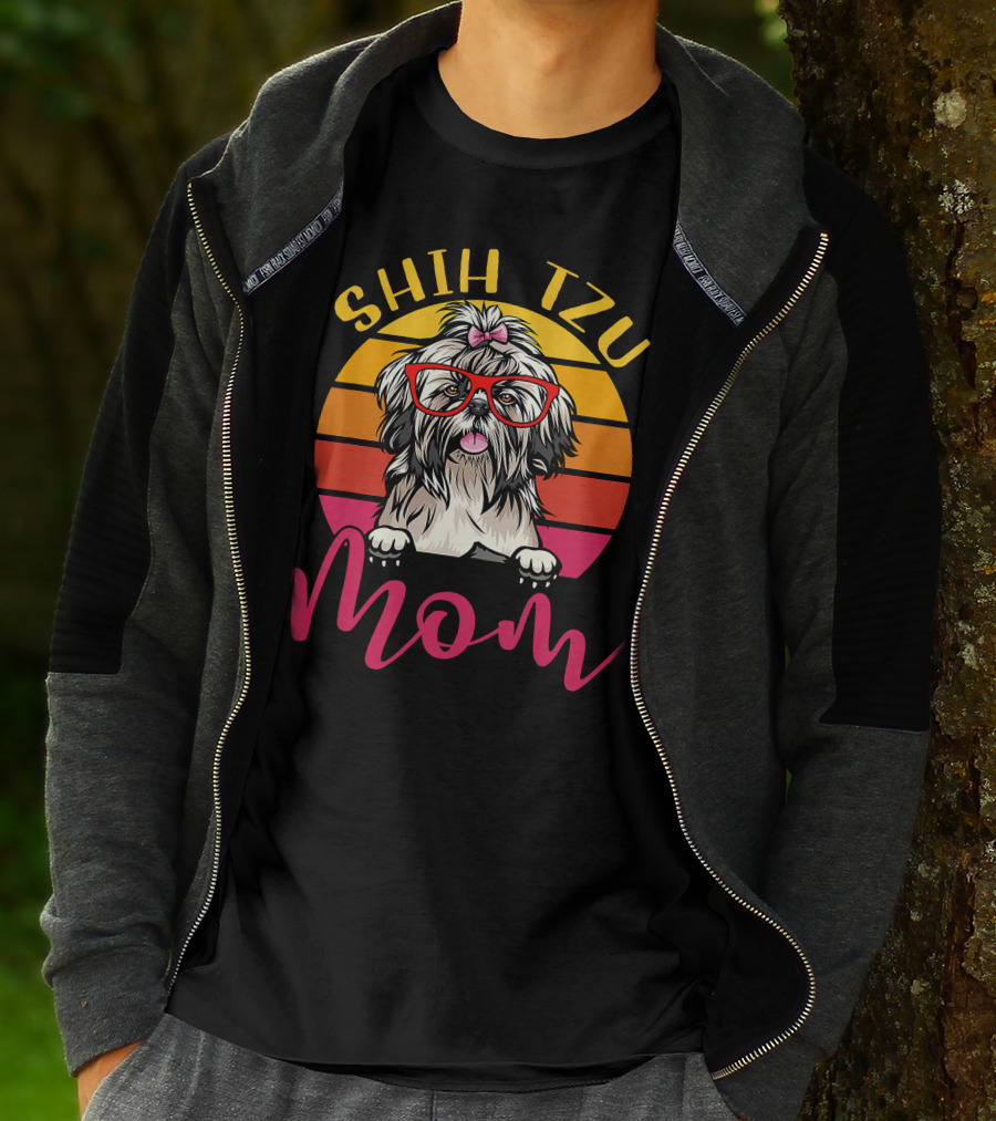 Shih Tzu Mom Retro Vintage Funny Dog Mama Mothers T-Shirt