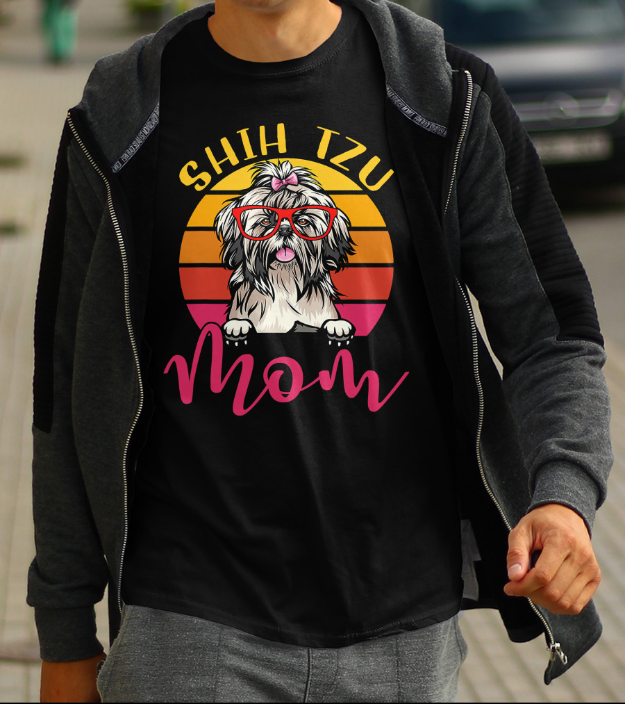 Shih Tzu Mom Retro Vintage Funny Dog Mama Mothers T-Shirt