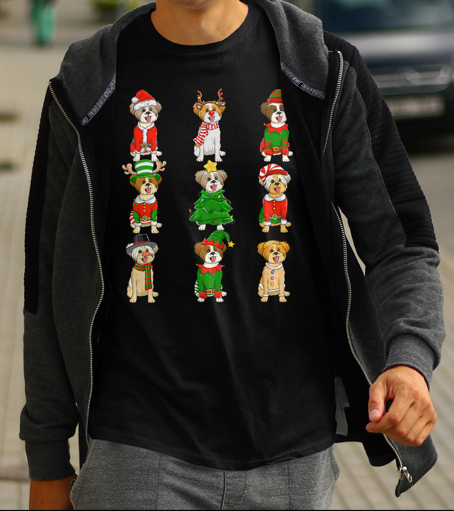 Santa Shih Tzu Christmas Tree Lights Elf Reindeer Santa Shih Tzu Reindeer Elf T-Shirt